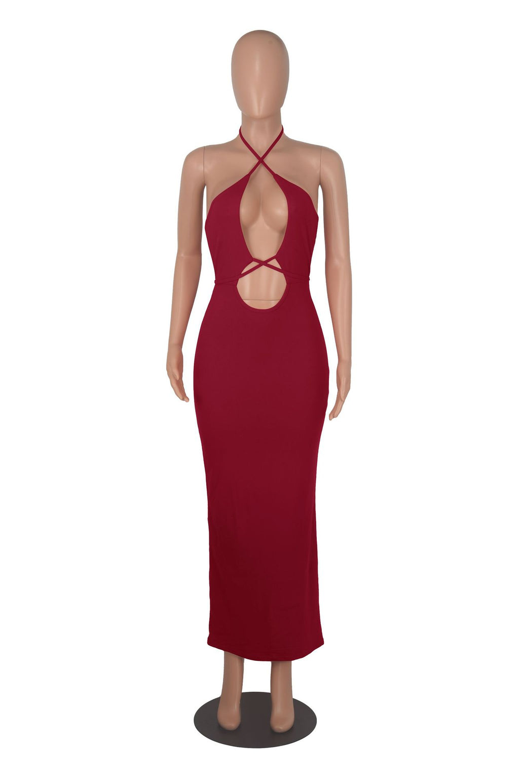 Sexy Solid Sexy Halter Hollow Out Maxi Dress