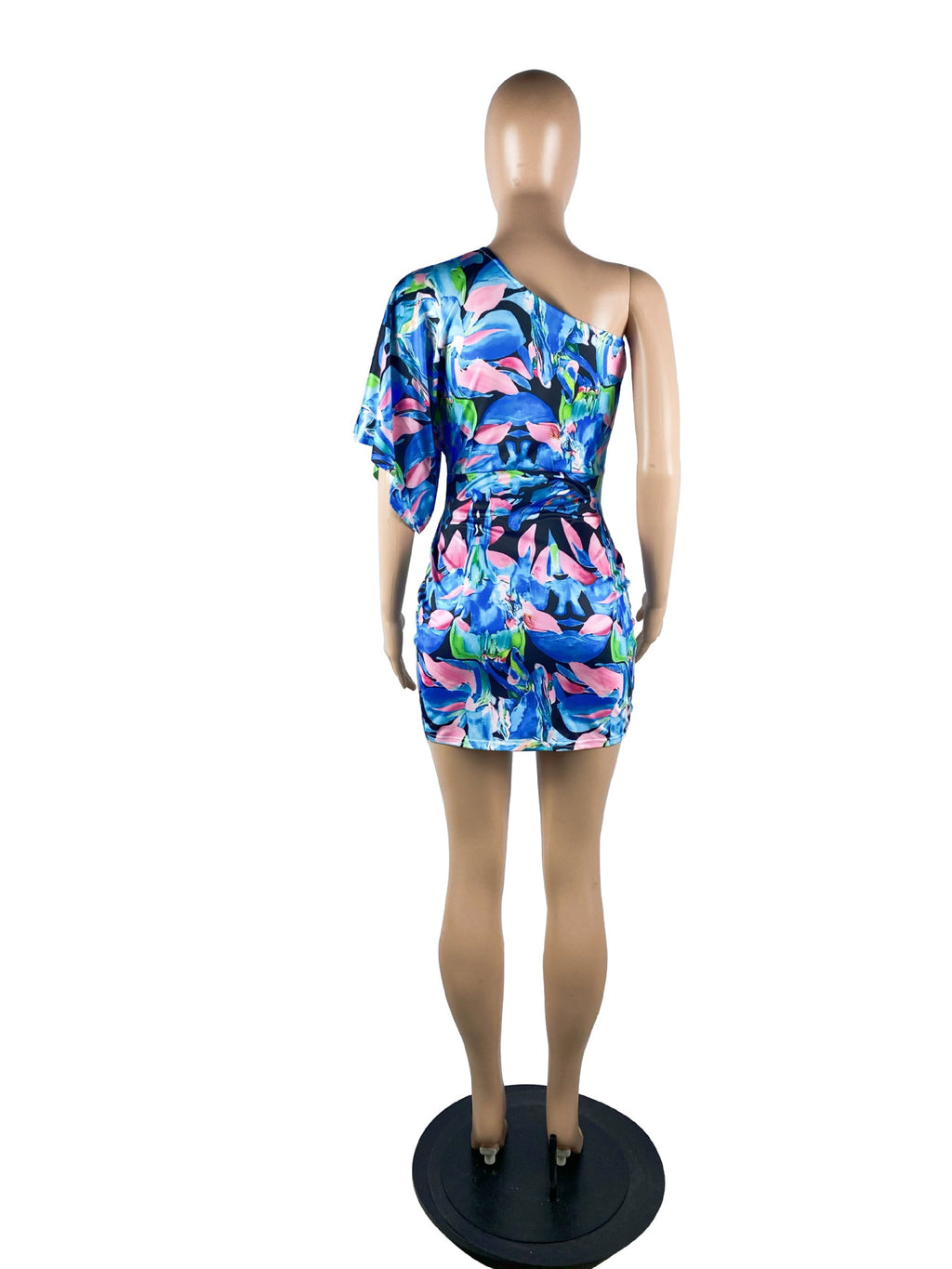 Sexy Floral Print One Shoulder Mini Dress