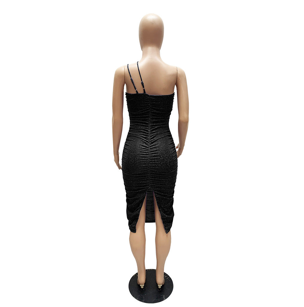 Sexy Sexy Ruched Split Spaghetti Strap Bodycon Club Dress