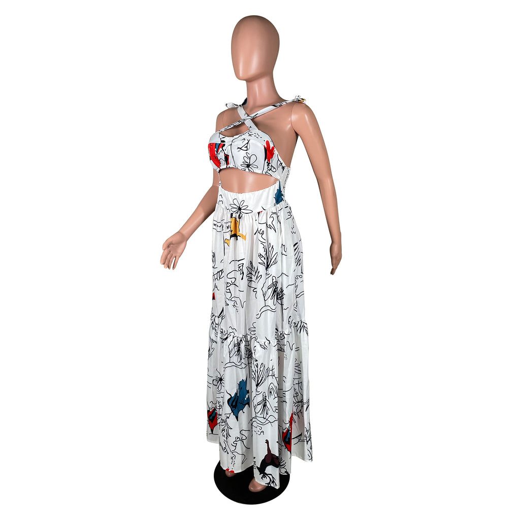 Sexy Sexy Printed Sleeveless Sling Big Swing Maxi Dress