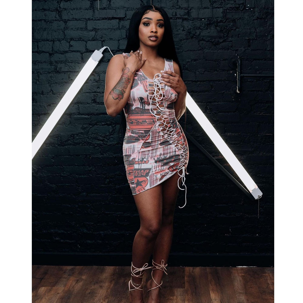 Sexy Sexy Printed Sleeveless Bandage Dress