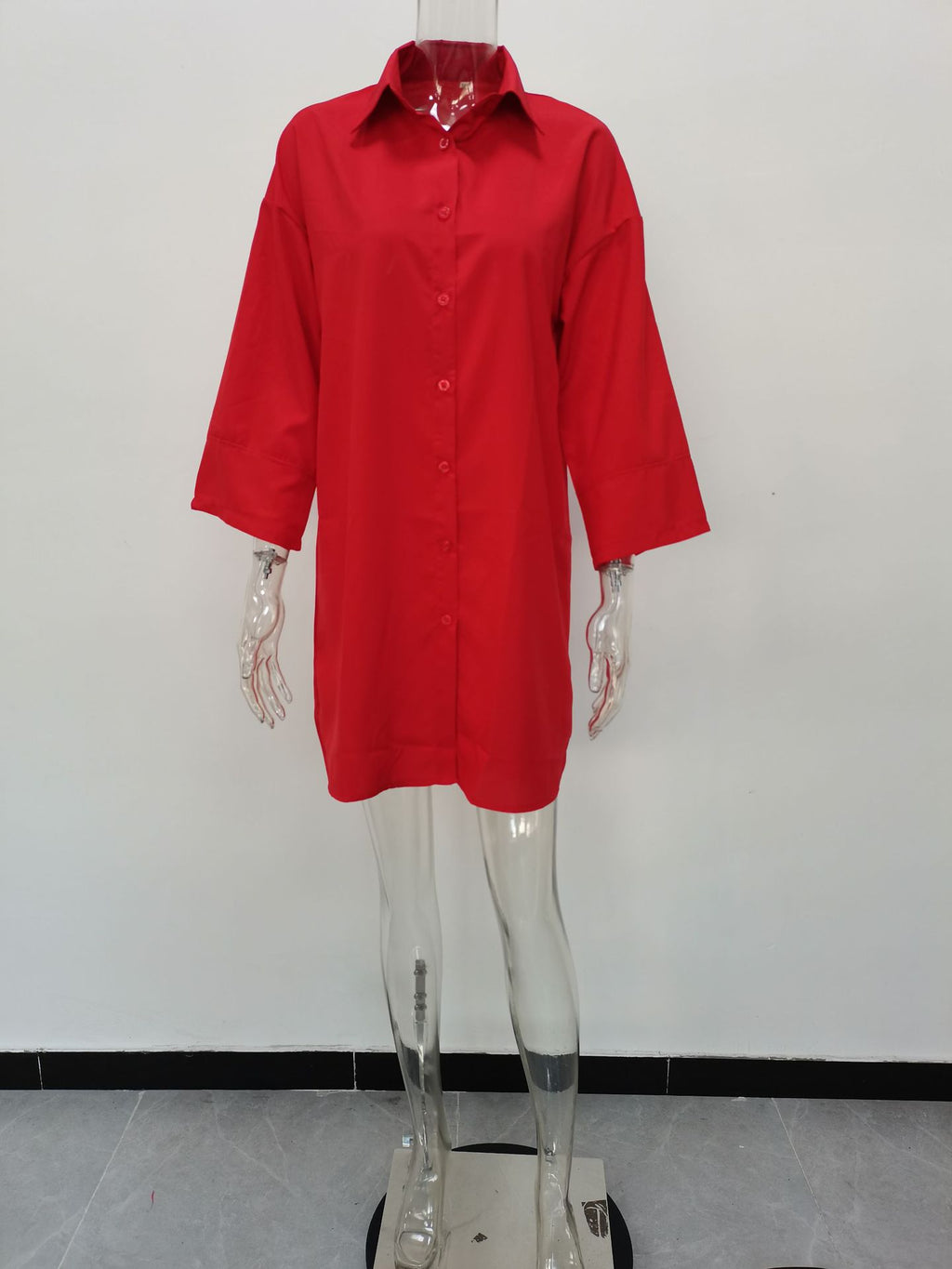 Sexy Plus Size Solid Turndown-Collar Loose Shirt Dress
