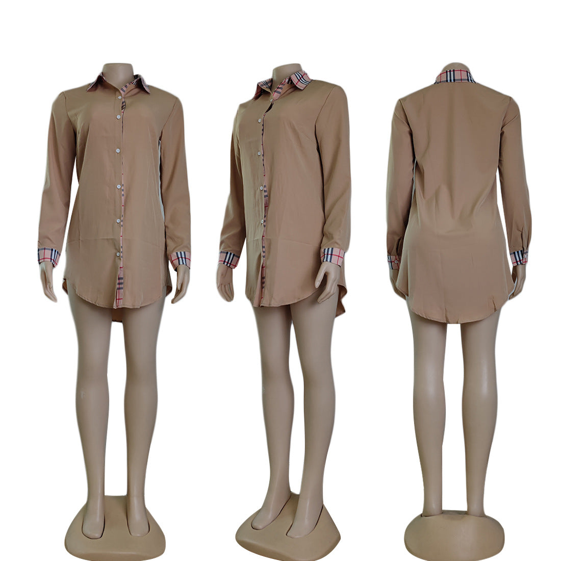 Sexy Plaid Patchwork Long Sleeve Shirt Dress