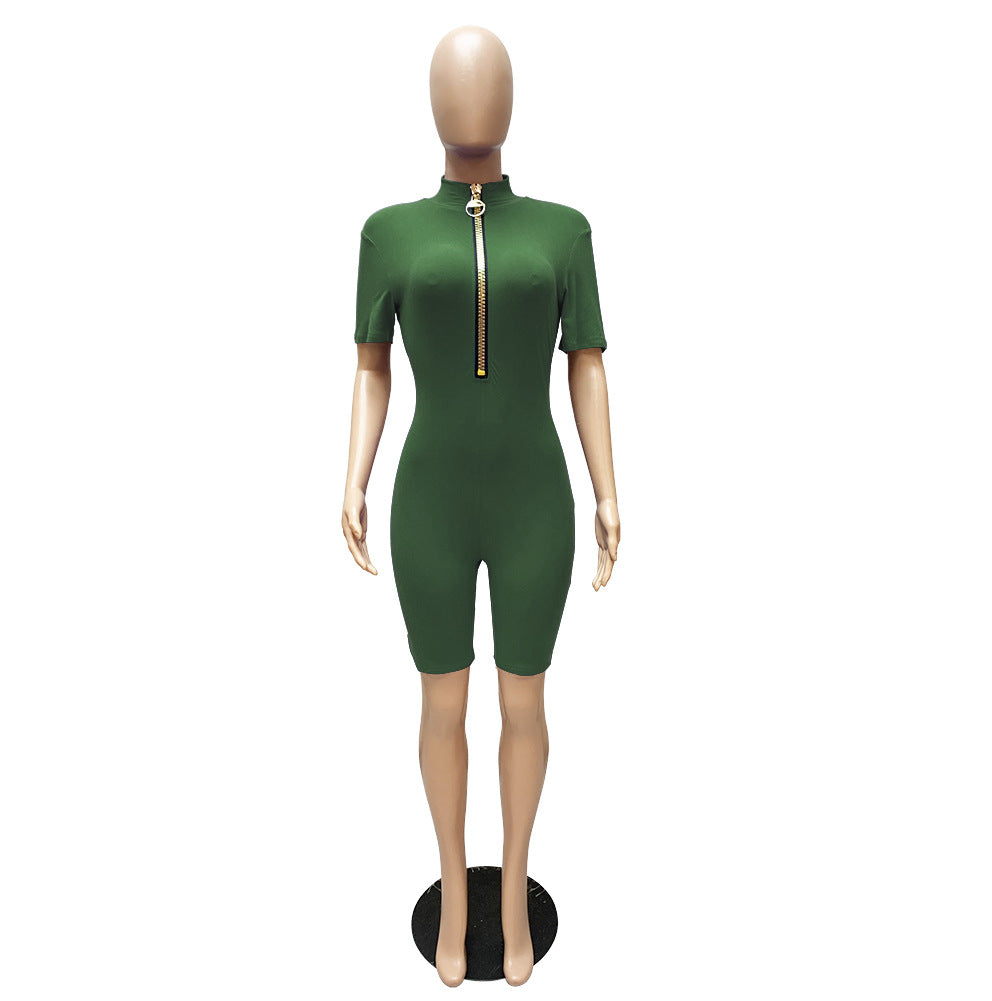 Sexy Casual Solid Short Sleeve Zipper Romper