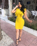 Sexy Yellow Sexy Ruffled Backless Bodycon Dress