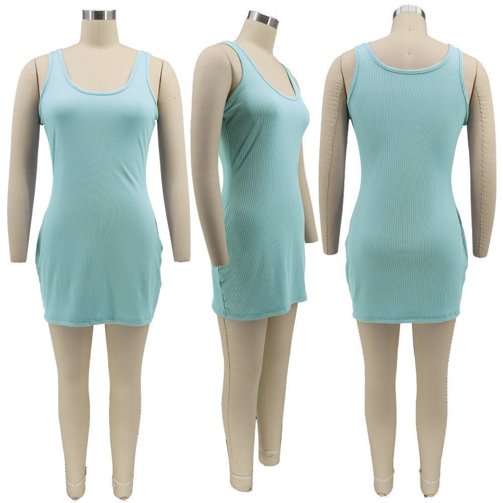Sexy Plus Size Solid Sleeveless Bodycon Mini Dress