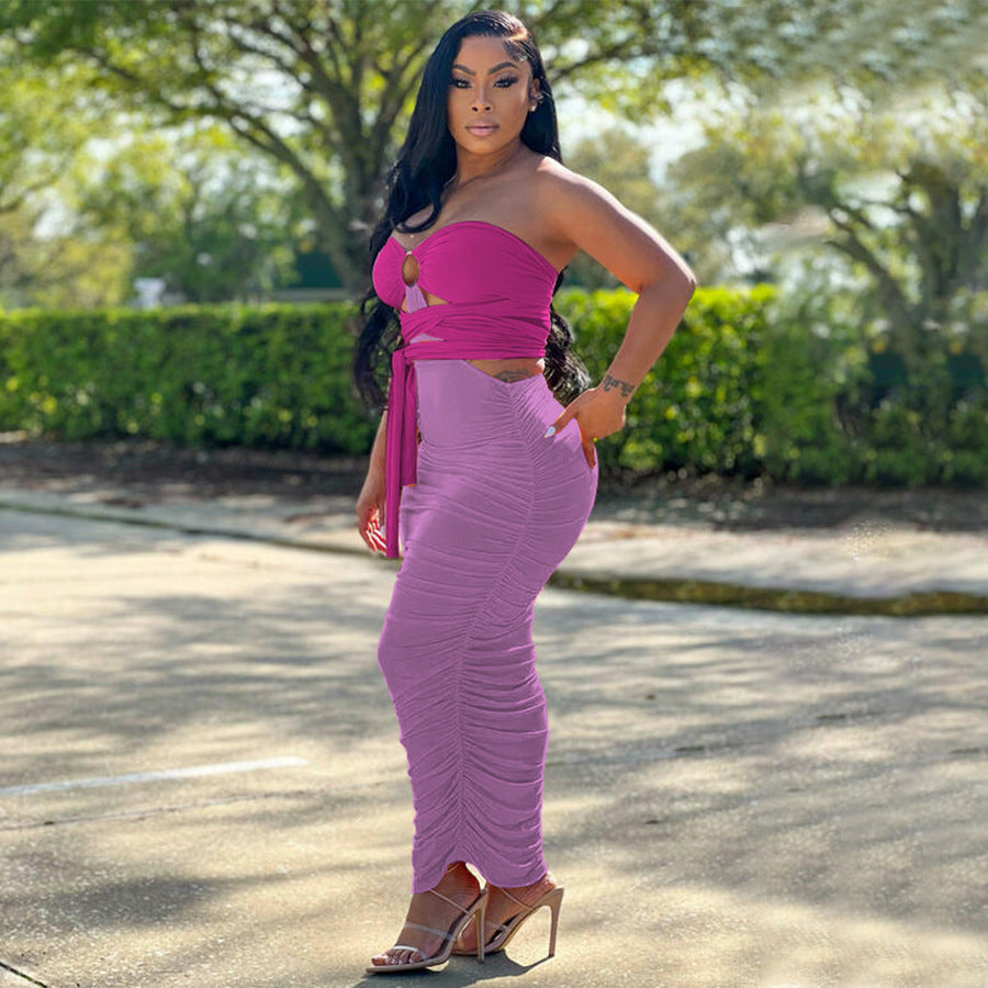 Sexy Slim Contrast Ruched Maxi Dress