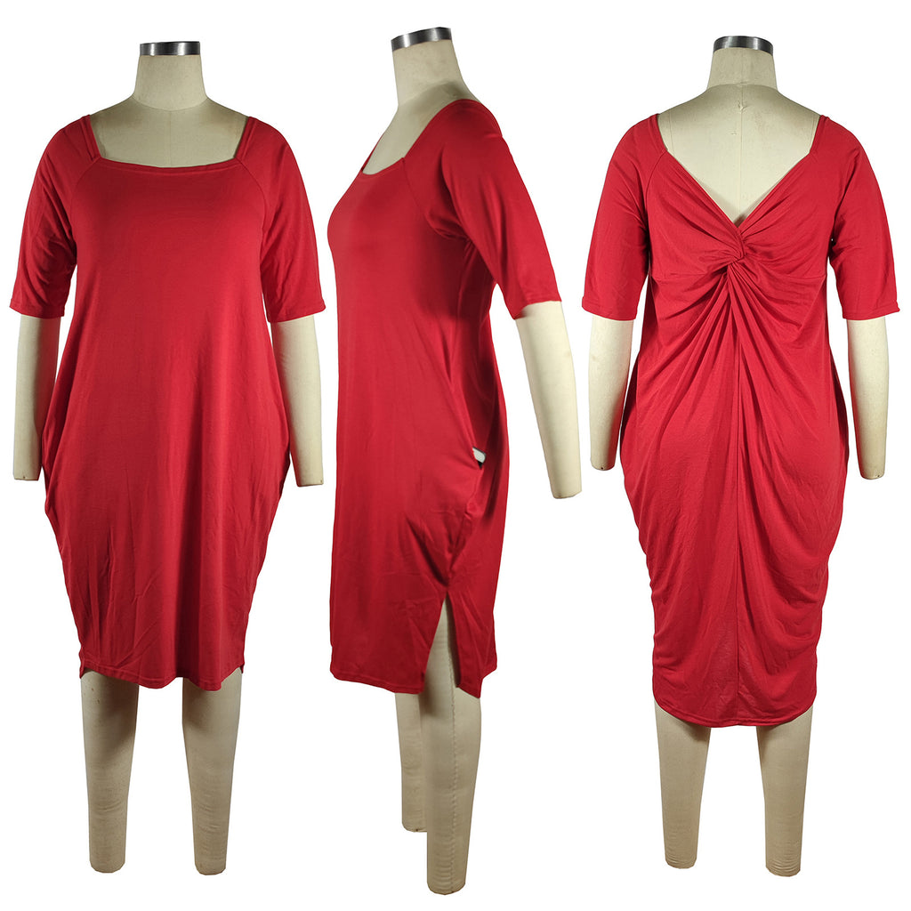 Sexy Solid Split Knotted Casual Midi Dress