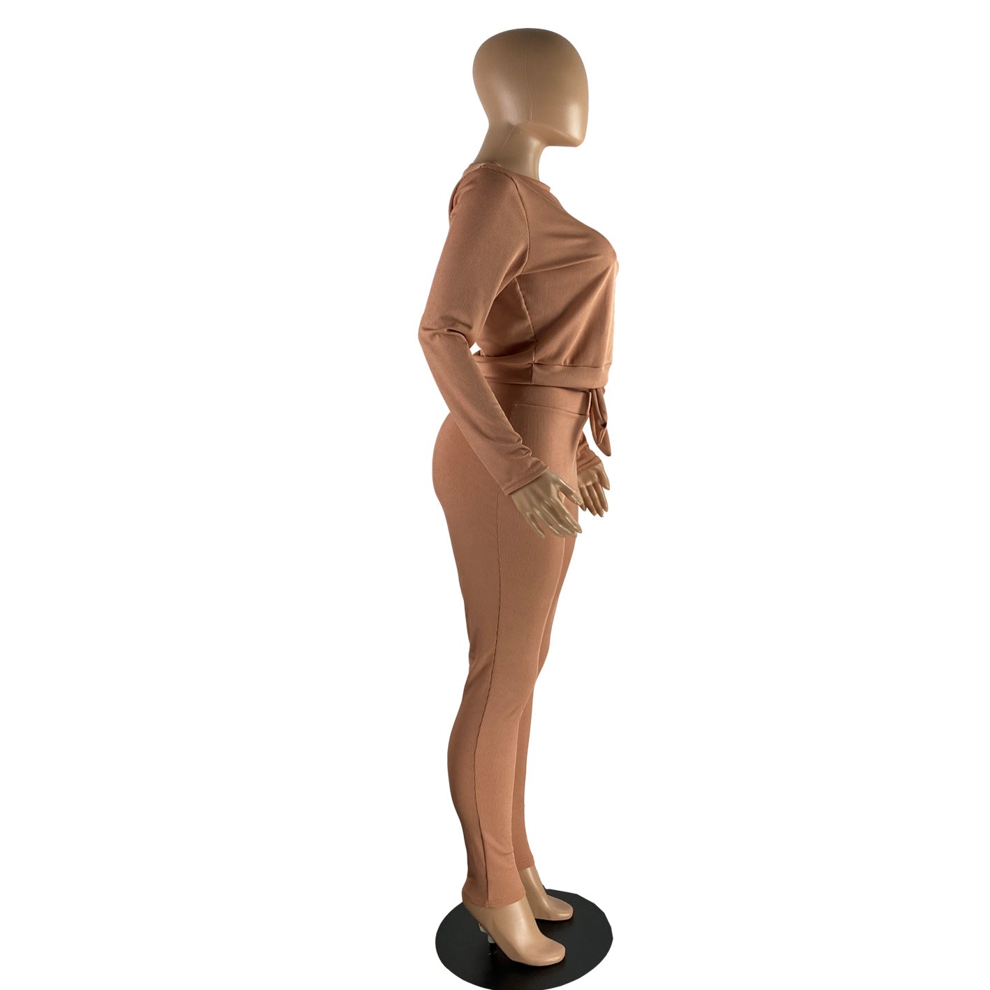 Sexy Solid O Neck Pullover And Waist Belt Pant 2 Piece Set