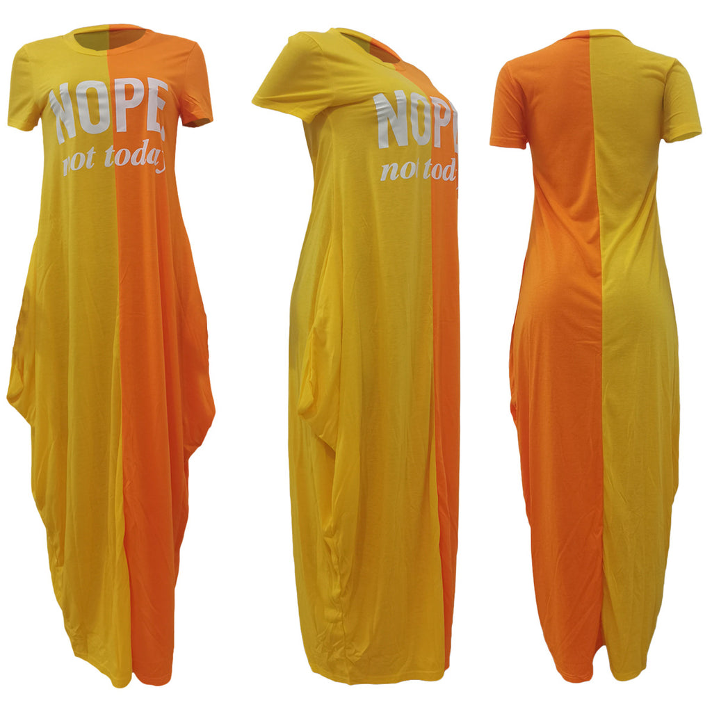 Sexy Contrast Color Short Sleeve Loose Maxi Dress