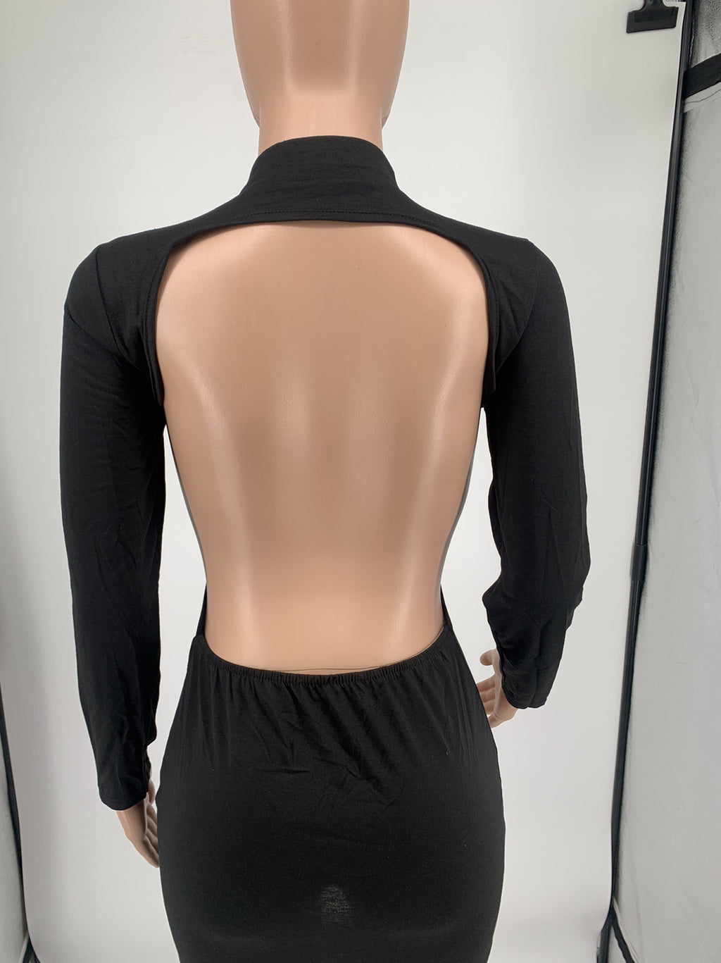 Sexy Solid Backless Long Sleeve Slim Mini Dress
