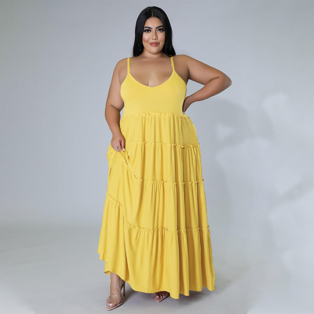 Sexy Plus Size Solid High Waist Sling Maxi Dress