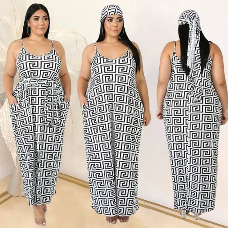 Sexy Geometric Print Sling Maxi Dress (With Headband)