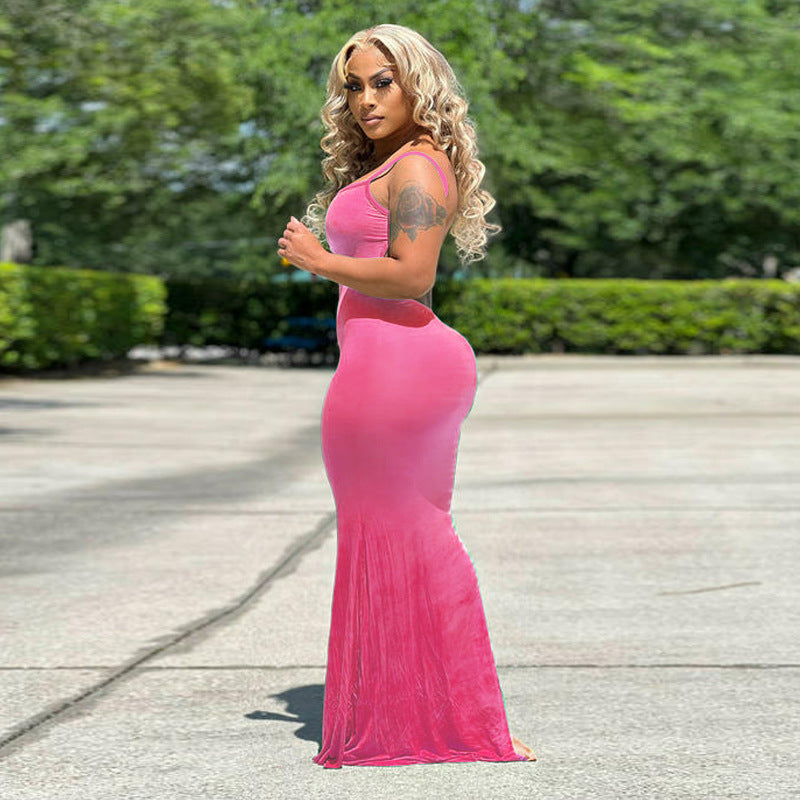 Sexy Plus Size Printed Backless Sleeveless Maxi Dress