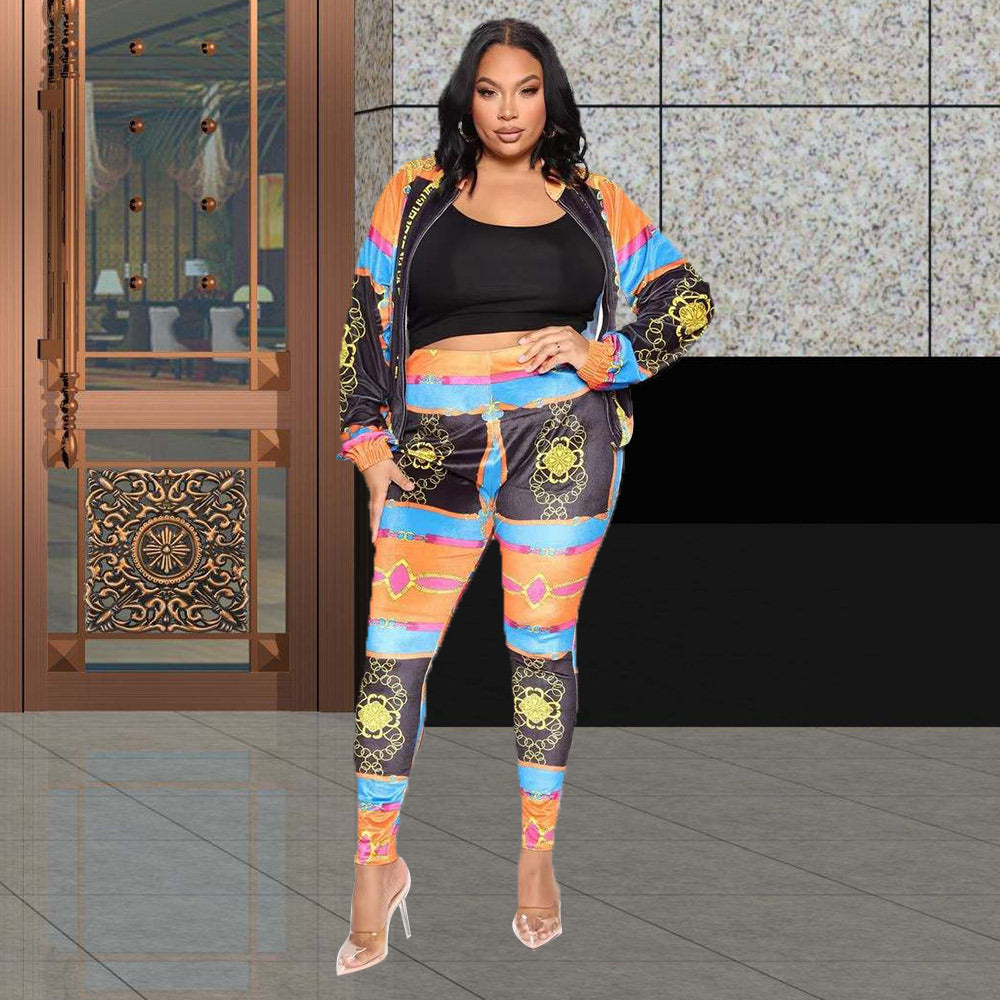 Sexy Fashion Print Long Sleeve Pant Sport Two Piece Set