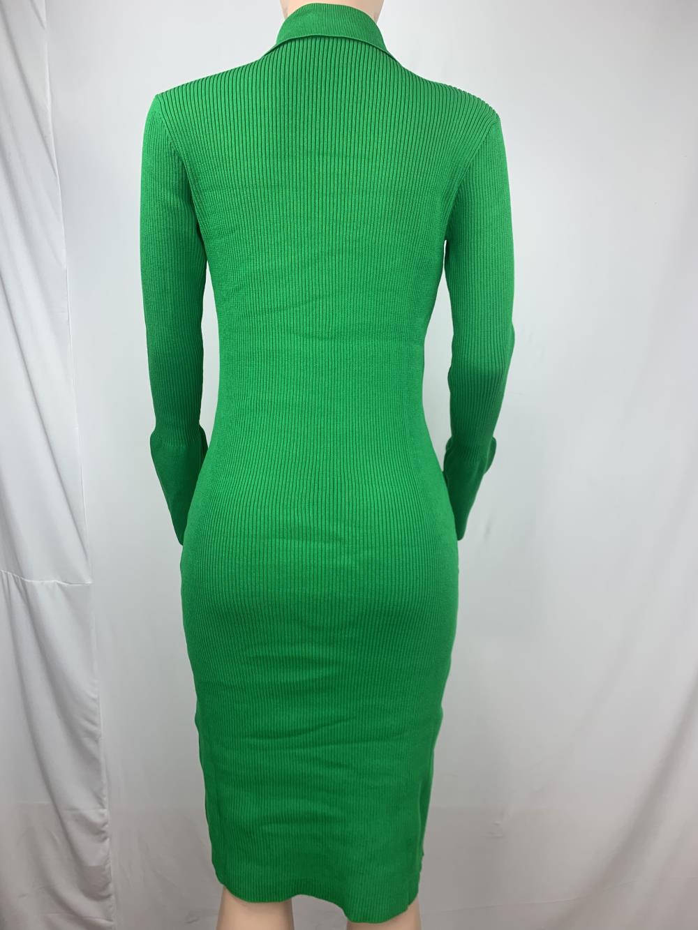 Sexy Solid Knit Long Sleeve Button Slim Maxi Dress