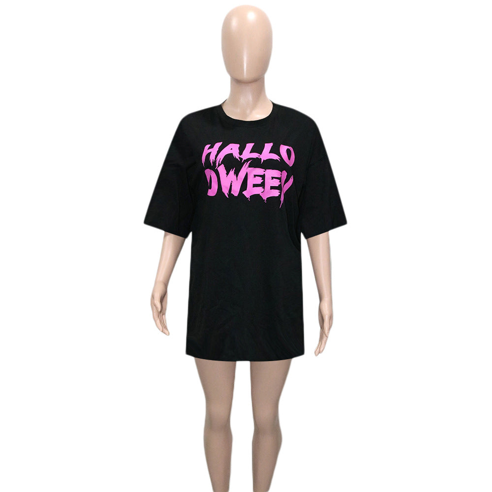 Sexy Letter Print Short Sleeve O Neck T-Shirt Dress