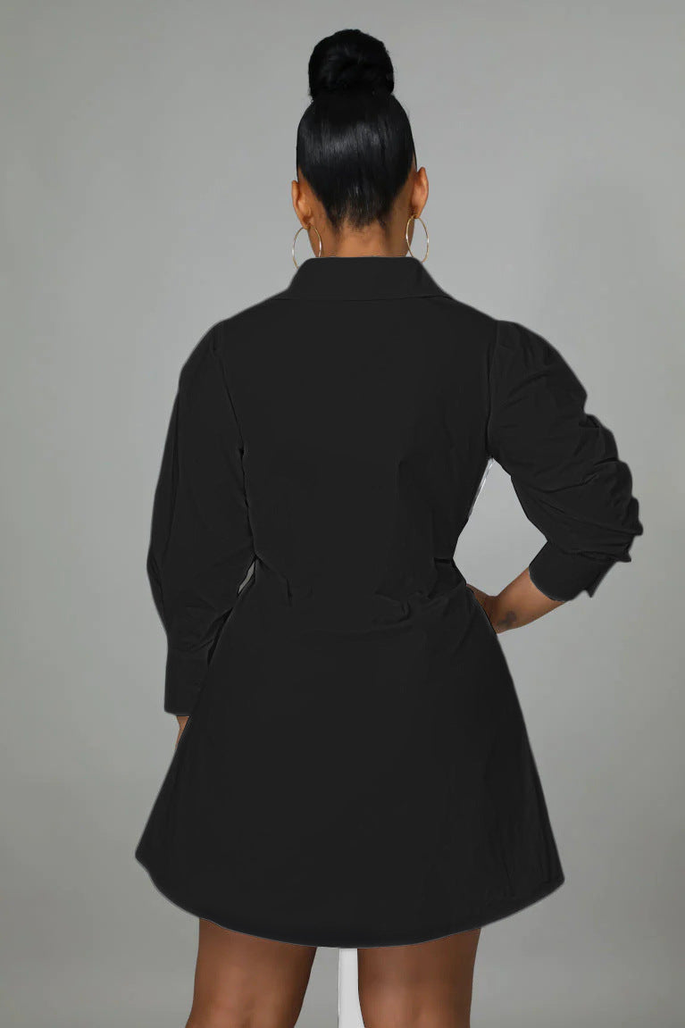 Sexy Contrast Colot Bow-Tie Long Sleeve Shirt Dress