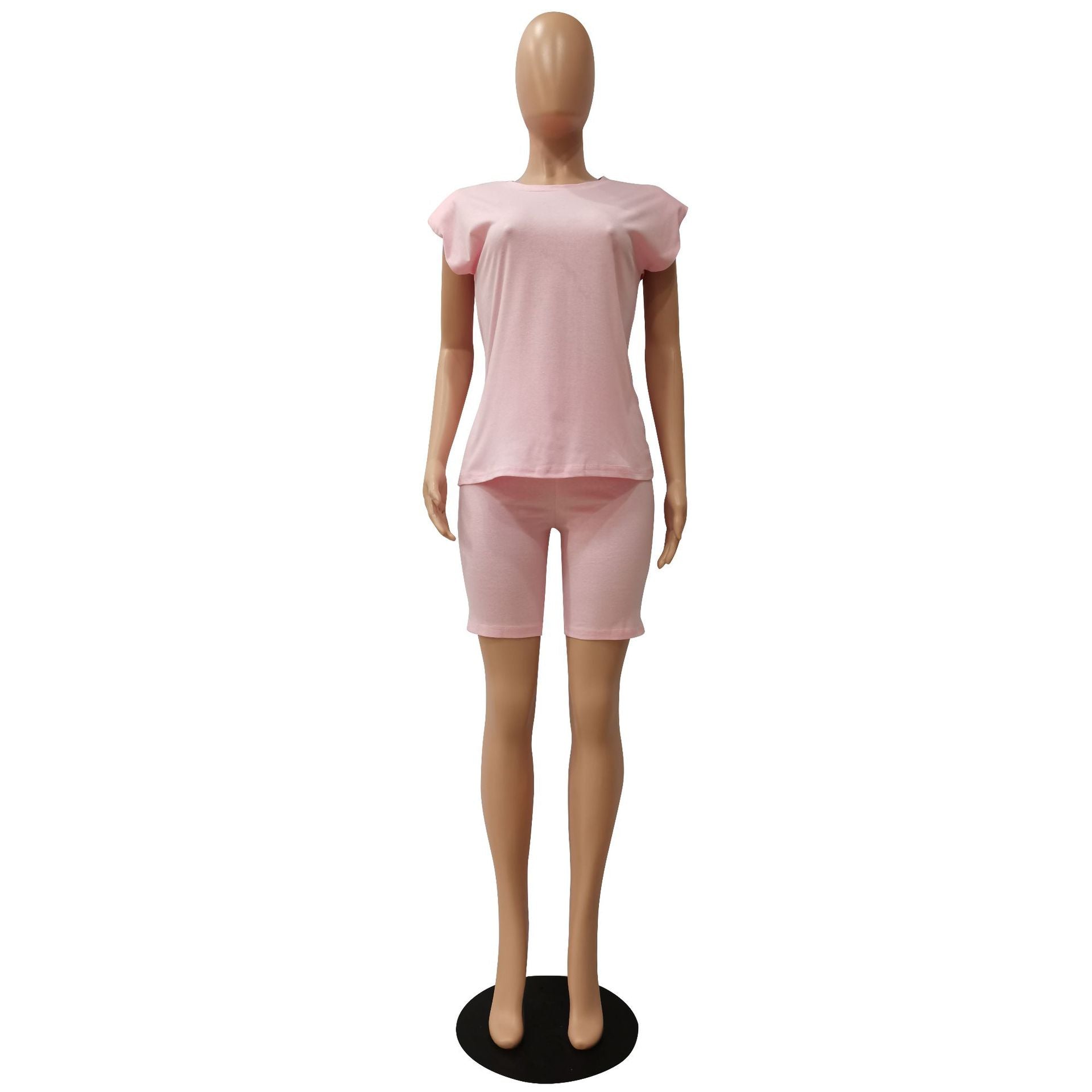 Sexy Solid Shoulder Pads Sleeveless 2 Piece Shorts Set