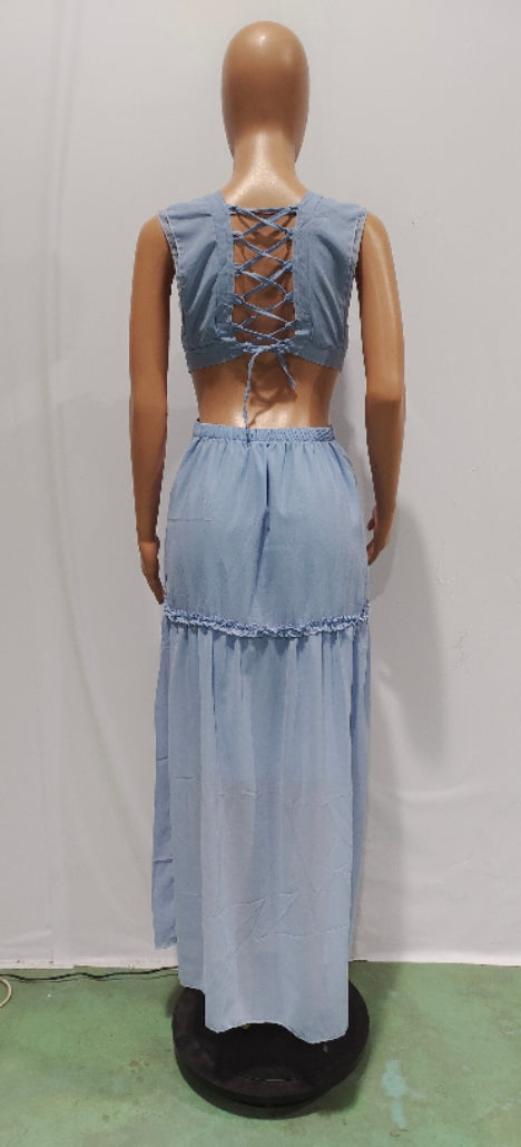 Sexy Sexy Ruffled V Neck Sleeveless Backless Hollow Maxi Dress