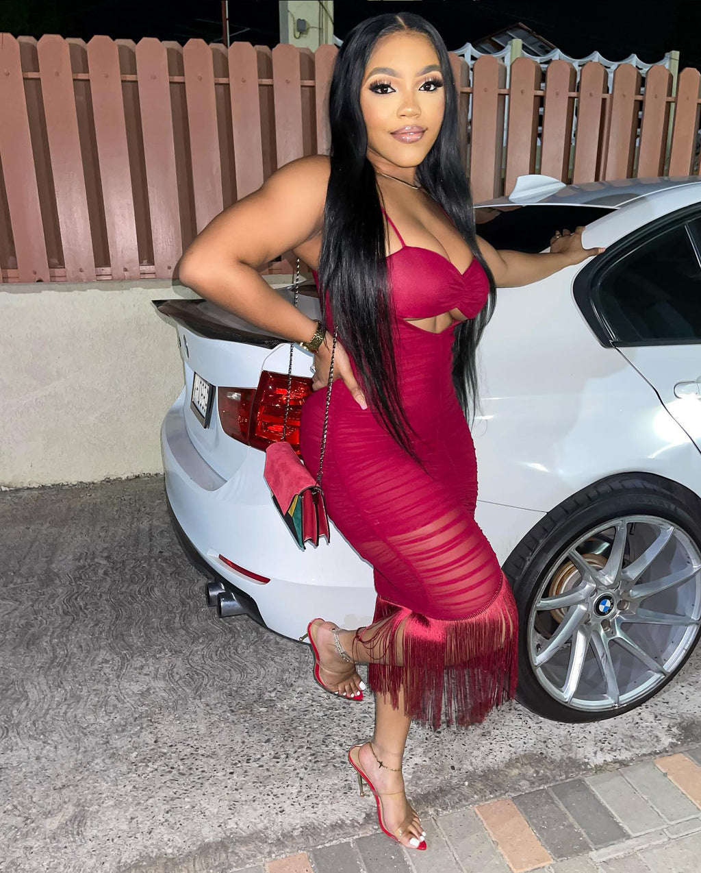 Sexy Sexy Tassel Spaghetti Strap Bodycon Midi Dress