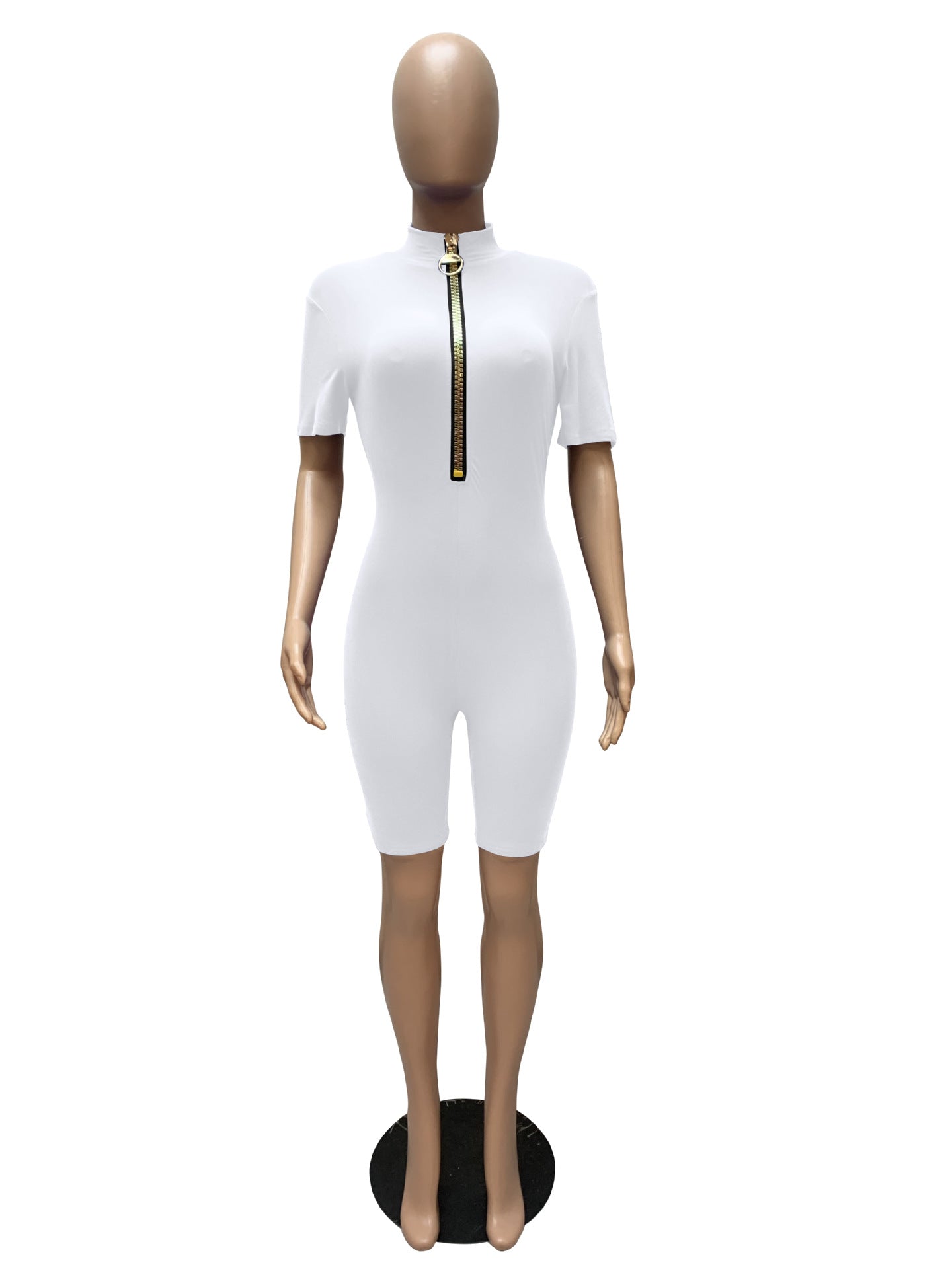 Sexy Casual Solid Short Sleeve Zipper Romper