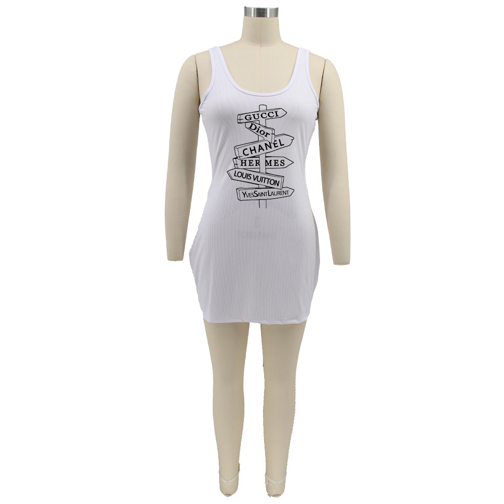 Sexy Plus Size Letter Print Sleeveless Mini Dress