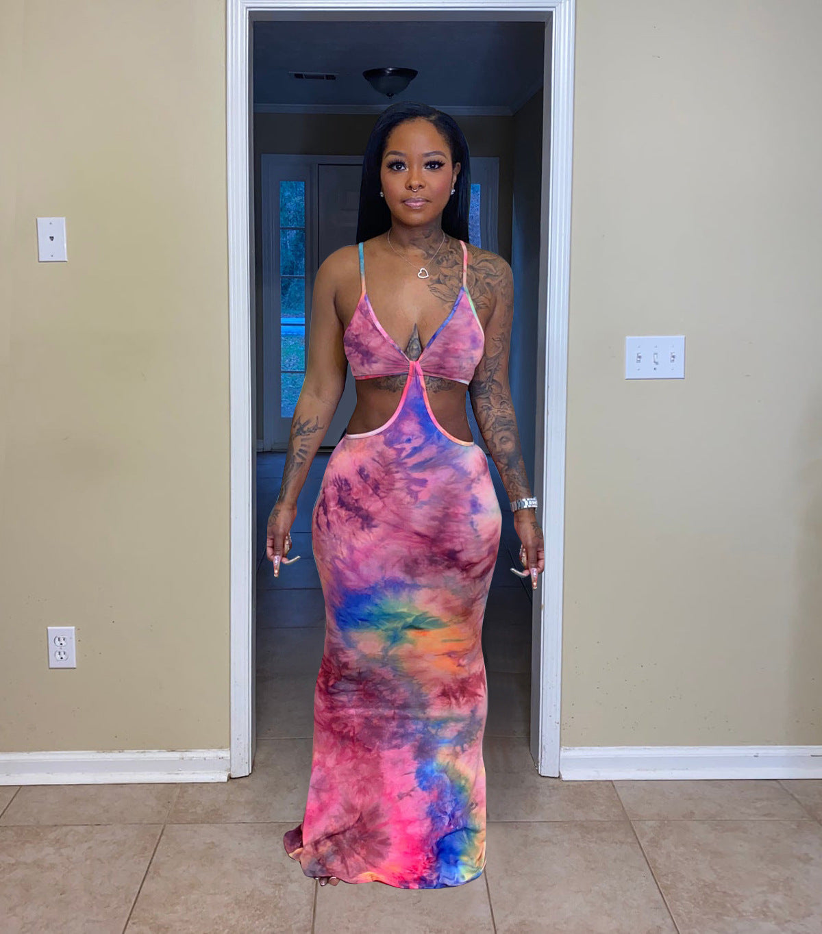 Sexy Sexy Tie Dye Hollow Out Maxi Dress