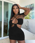 Sexy Solid Color Sexy Tie Up Mini Dress