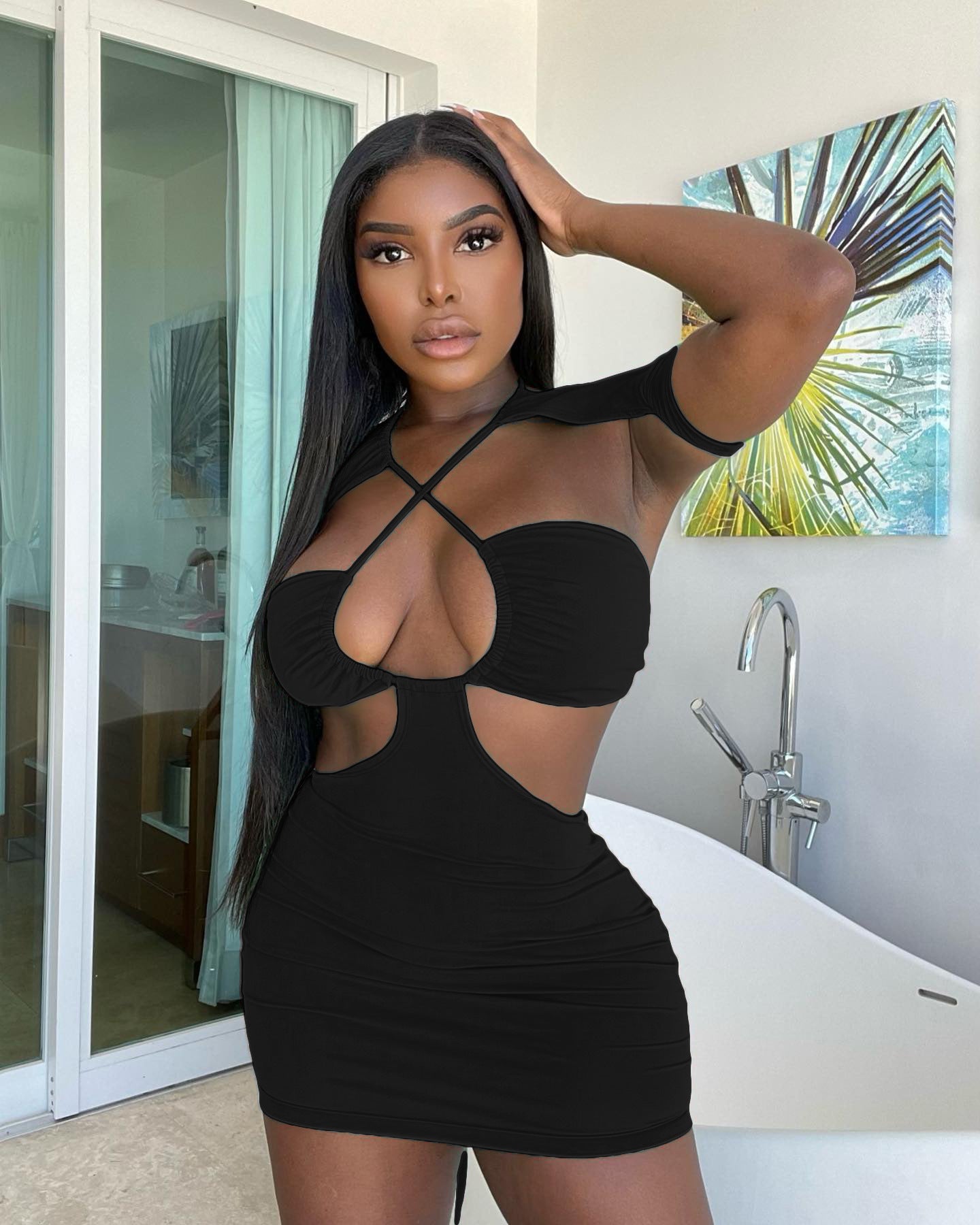 Sexy Solid Color Sexy Tie Up Mini Dress