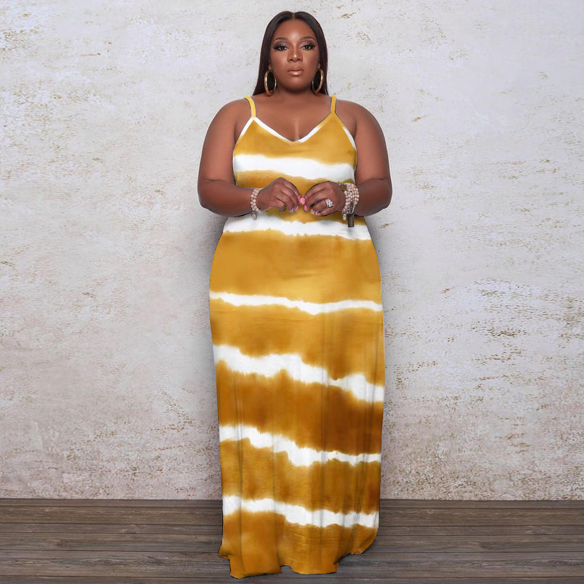 Sexy Plus Size Printed Pocket Sling Maxi Dress