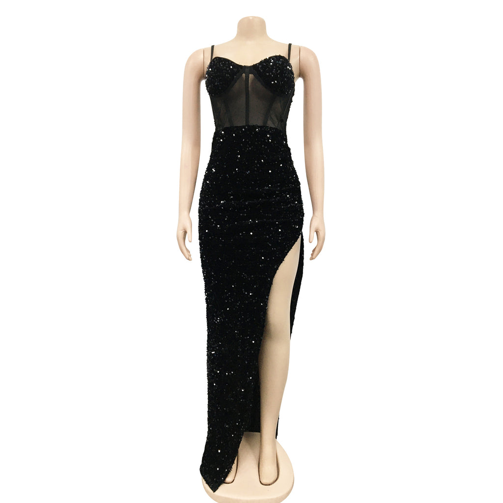 Sexy Sexy Sequin High Split Sling Long Evening Dress