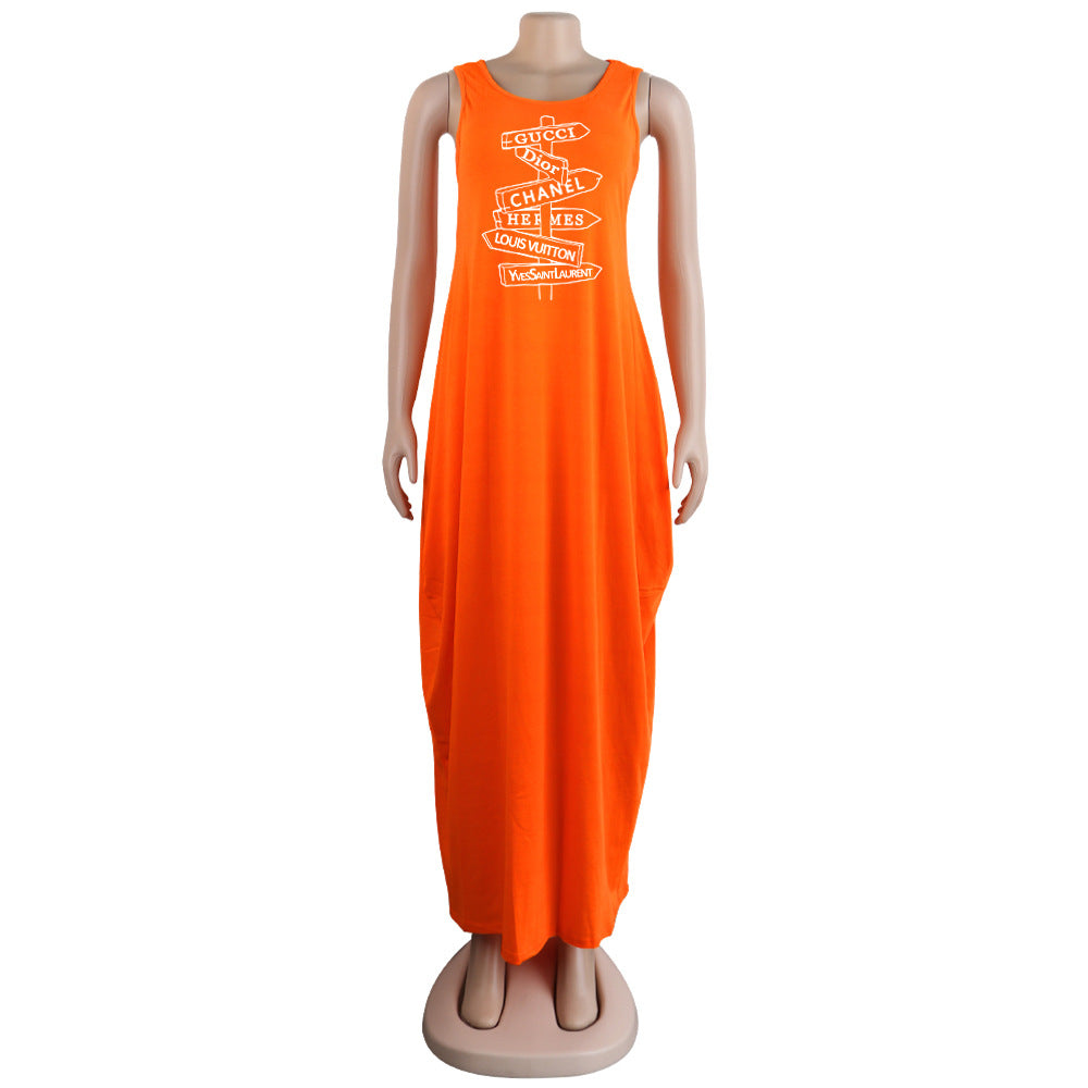 Sexy Casual Sleeveless Letter Print Loose Maxi Dress