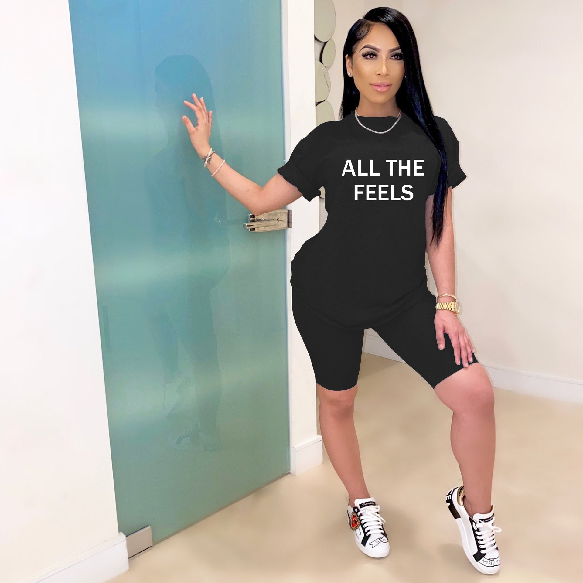 Sexy Casual O Neck T Shirt And Shorts Two Piece Set