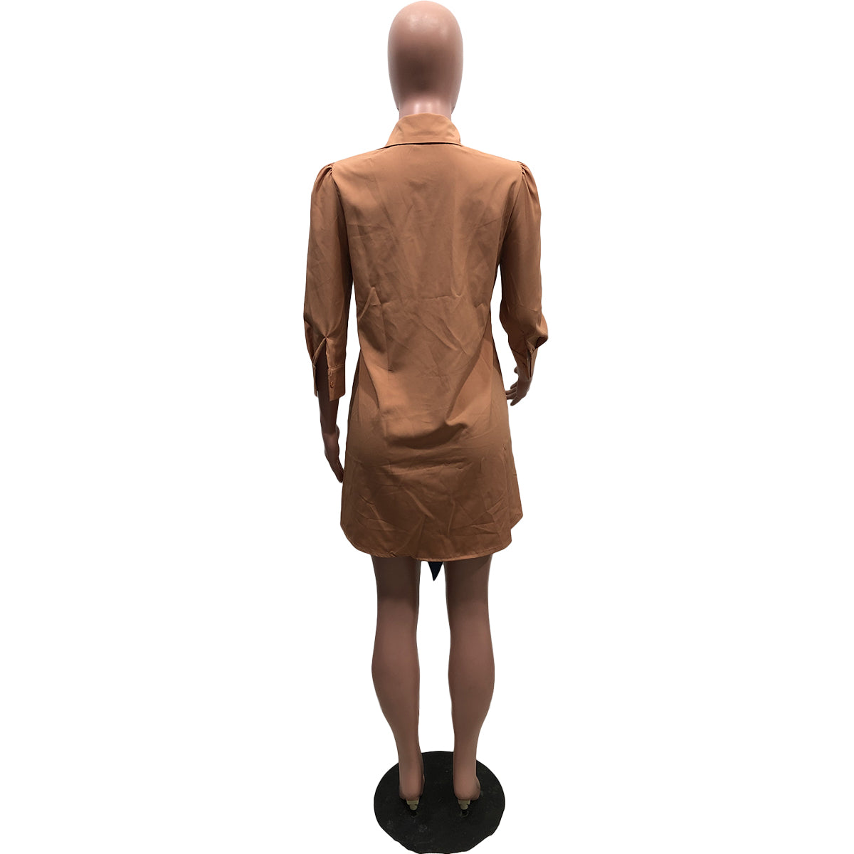 Sexy Casual 3/4 Sleeve Splice Lace-Up Shirt Dress