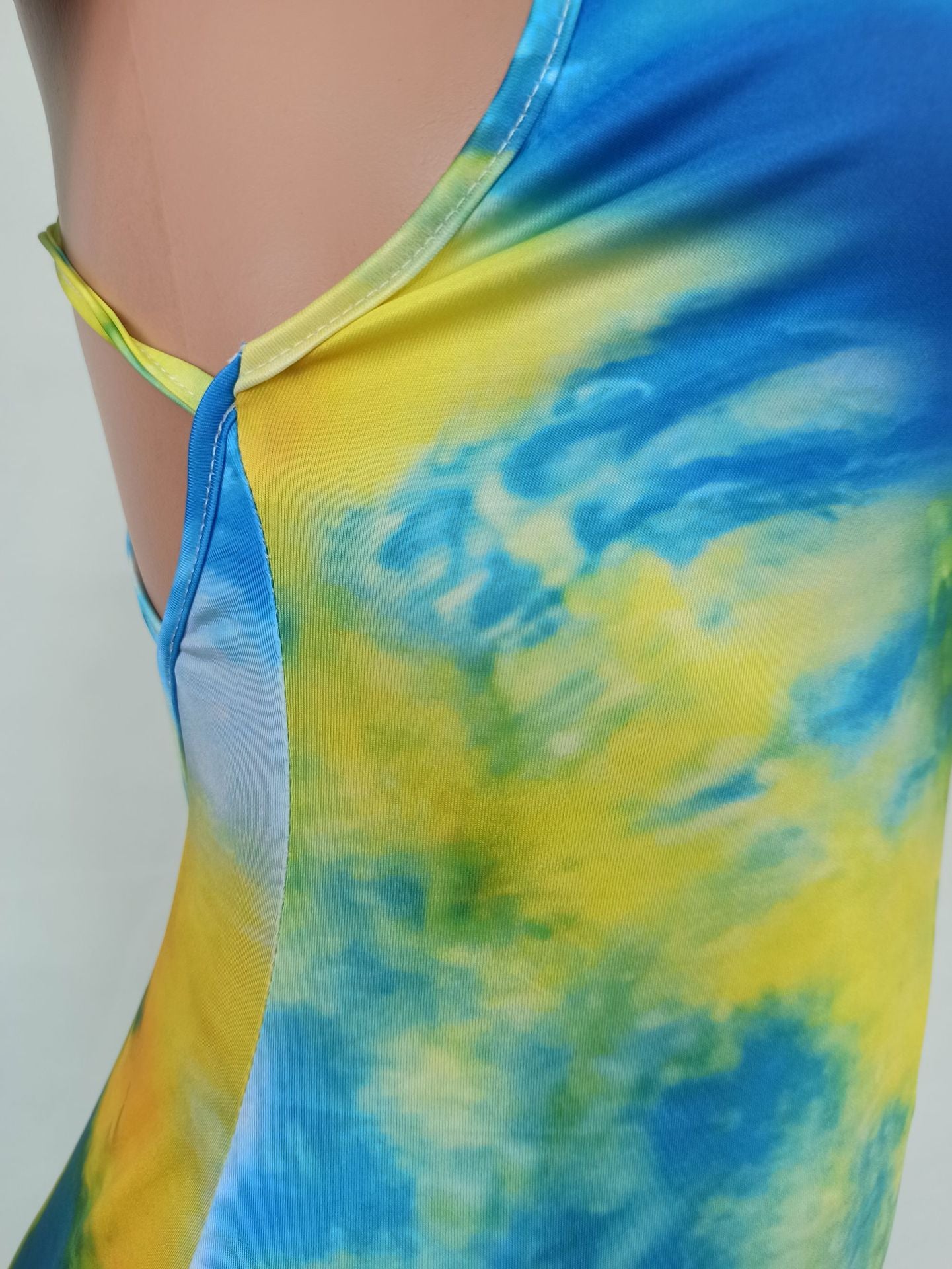 Sexy Tie Dye Print Sleeveless Open-Back Cross Strap Maxi Dress