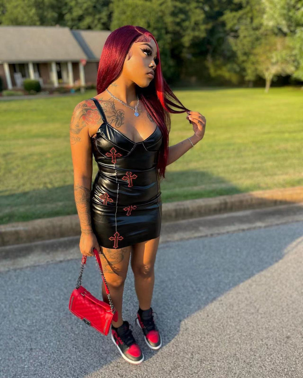 Sexy PU Leather Night Club Sling Mini Dress