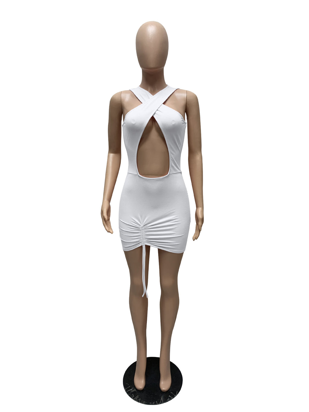 Sexy Sexy Solid Hollow Sleeveless Drawstring Club Dress