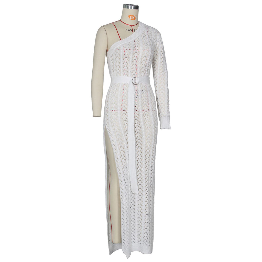 Sexy Sexy Knitted One Shoulder High Split Maxi Dress