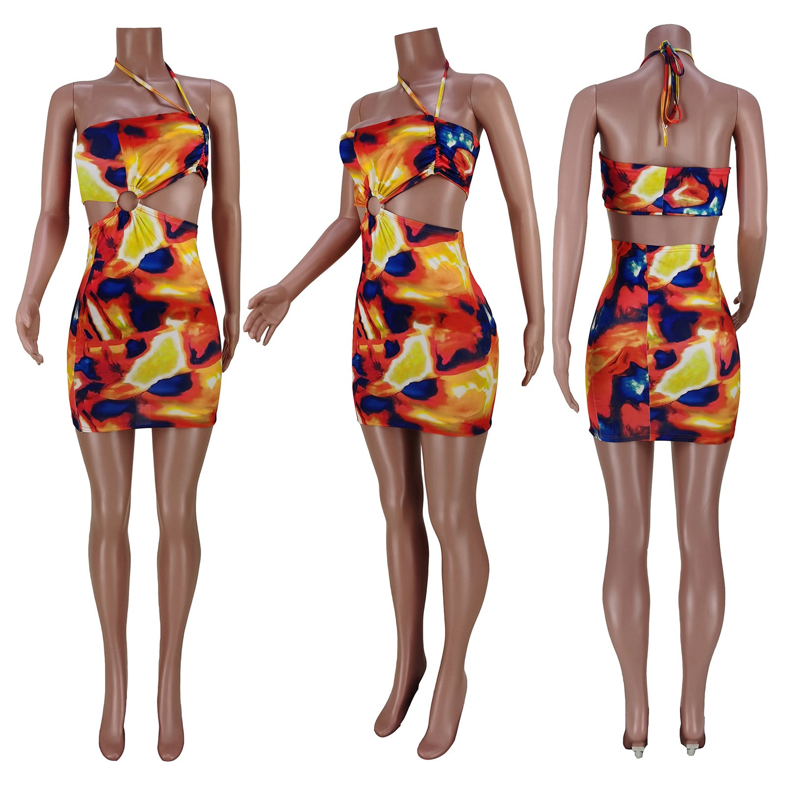 Sexy Sexy Printed Hollow Out Mini Dress