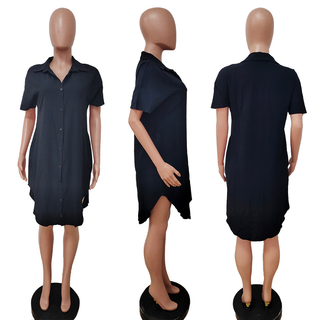 Sexy Solid Short Sleeve Shirt Dress