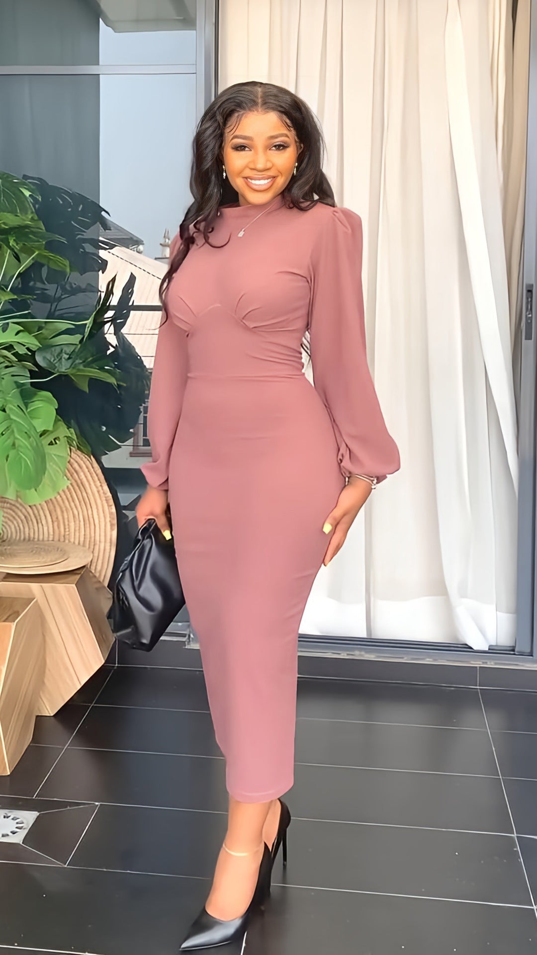 Sexy Elegant Long Sleeve Slim Midi Dress