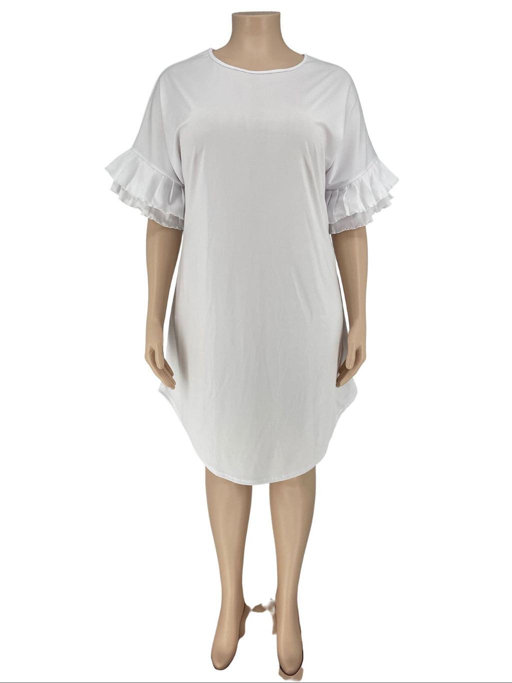 Sexy Plus Size Solid Ruffled Sleeve Loose Dress