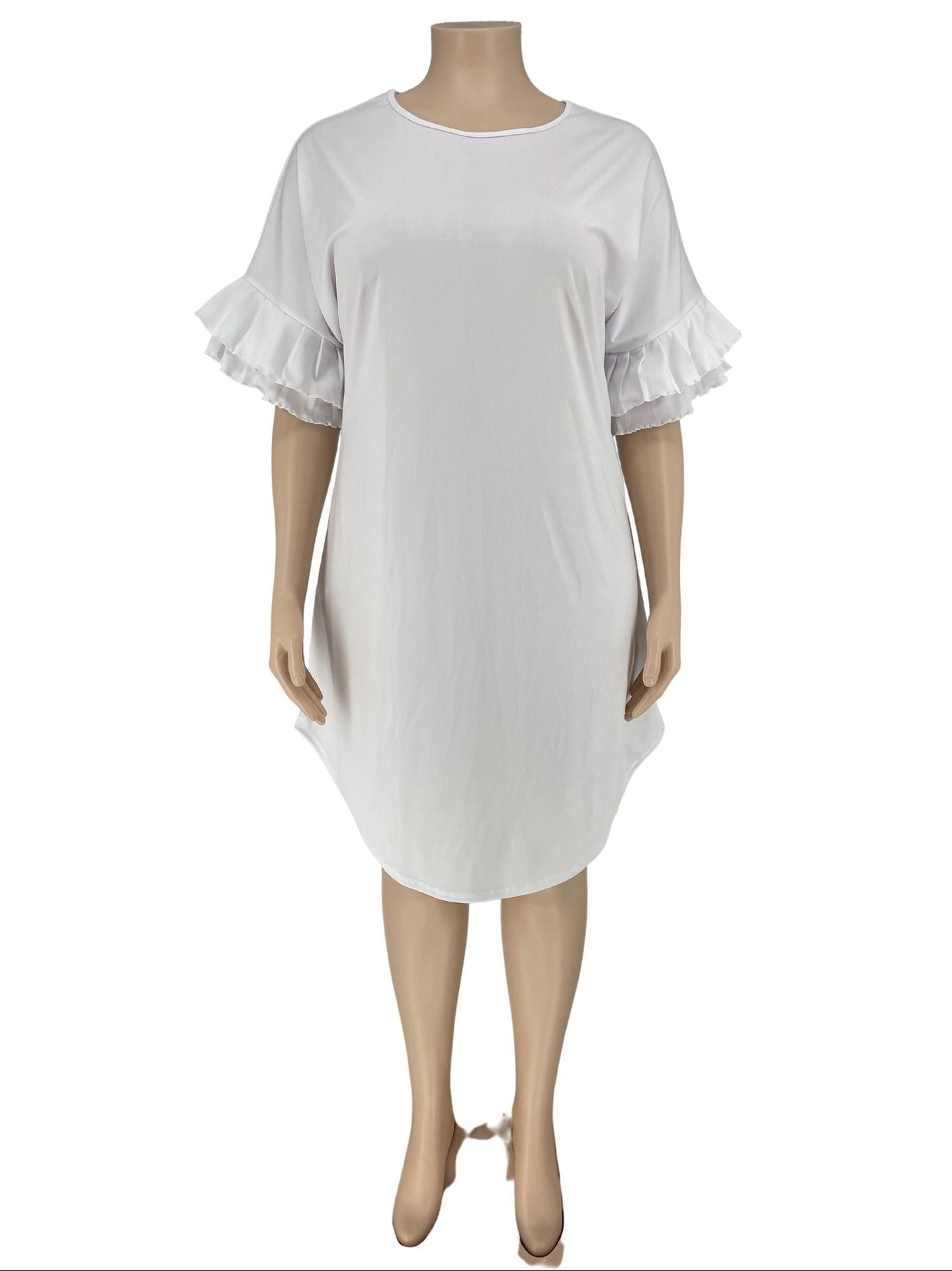 Sexy Plus Size Solid Ruffled Sleeve Loose Dress