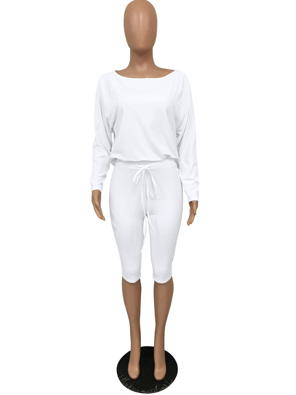 Sexy Solid Long Sleeve Top+Knee Length Pants 2 Piece Sets