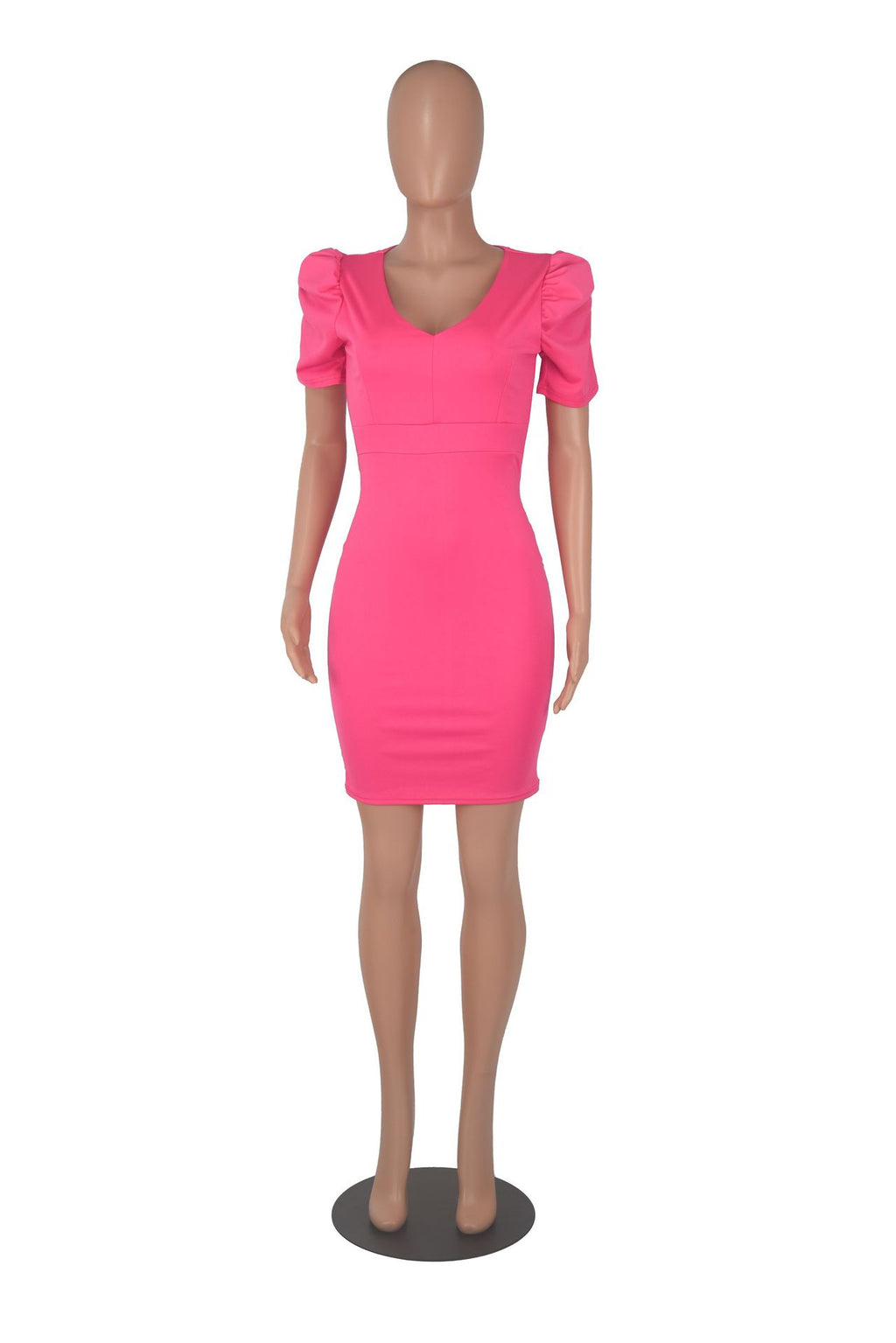 Sexy Solid Puff Sleeve V Neck High Waist OL Bodycon Dress