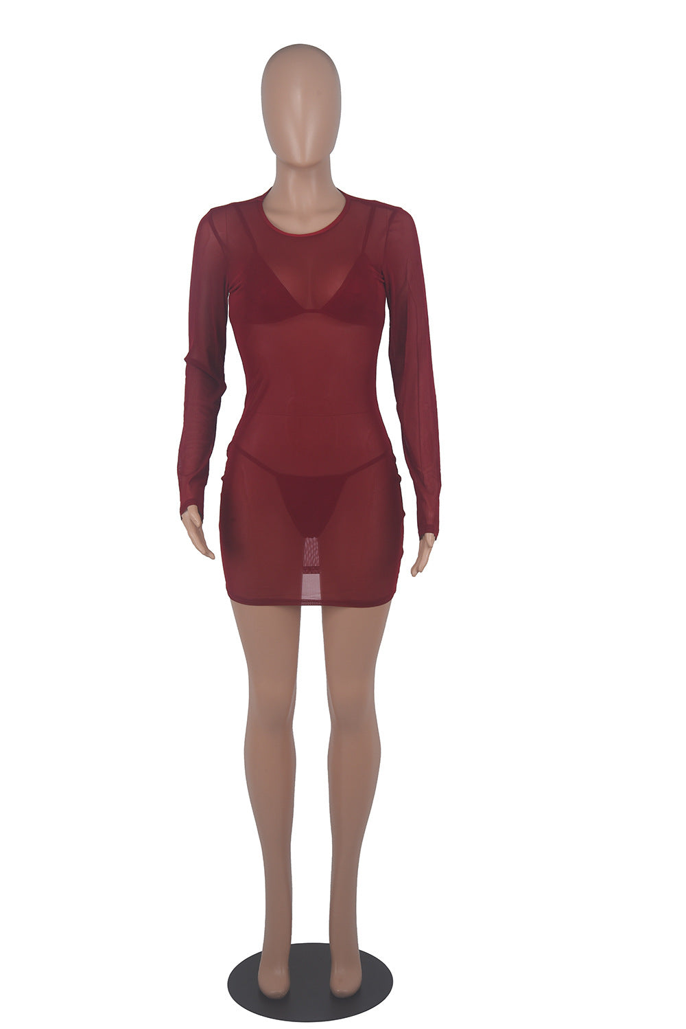 Sexy Sexy Solid Mesh See Though Club Dress+Bra+Thong 3 Piece Sets