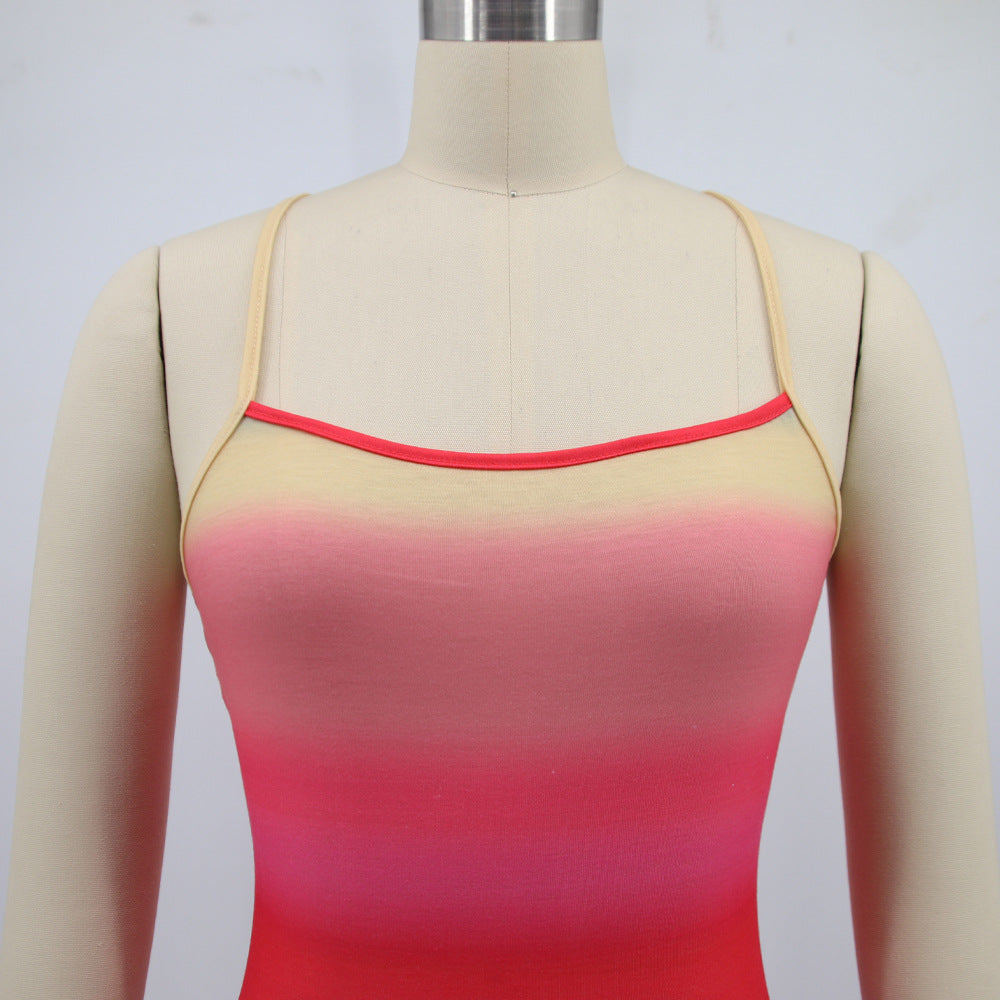 Sexy Rainbow Color Split Slim Maxi Dress