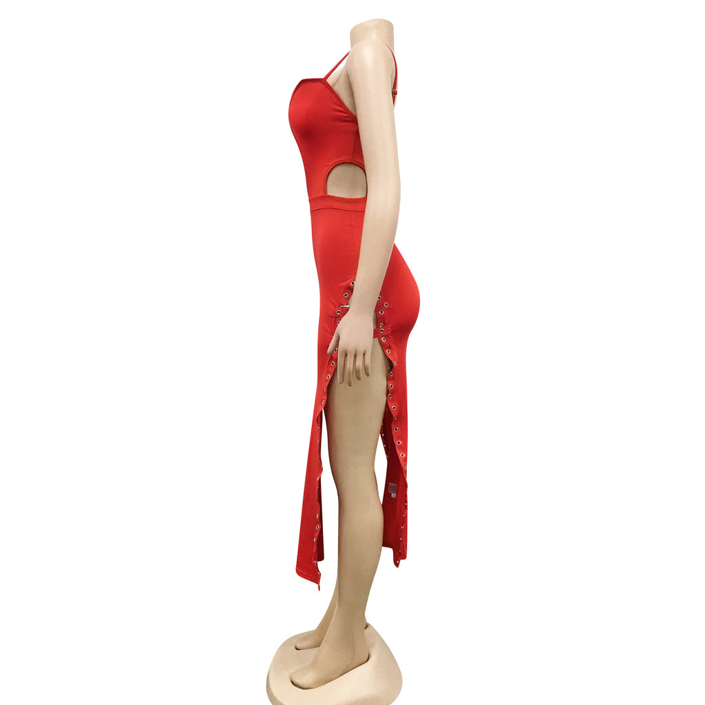 Sexy Fashion Solid Color Sexy Sling Slit Dress