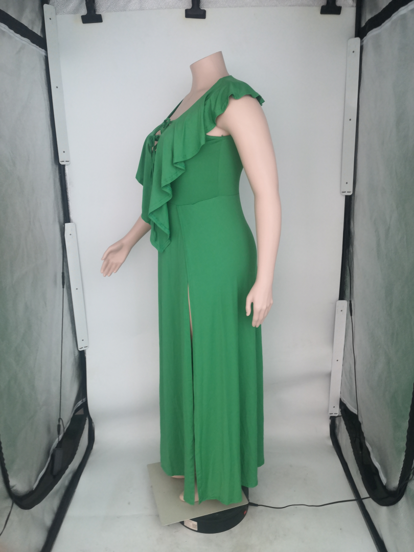 Sexy Plus Size Solid Ruffle Split Maxi Dress